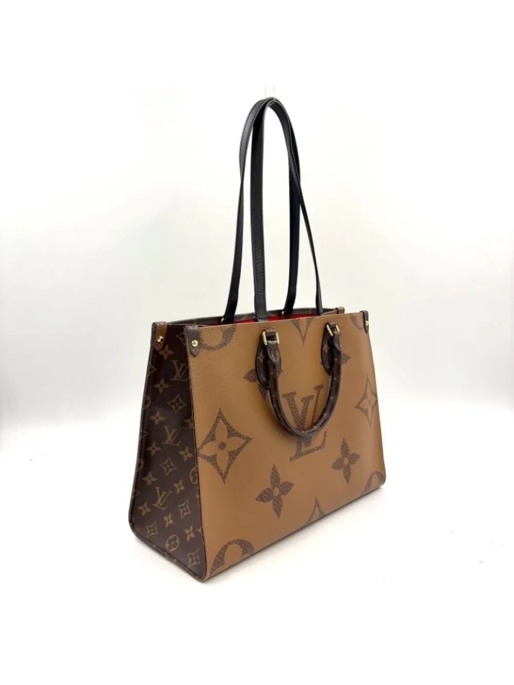 Louis Vuitton On The Go MM Monogram Giant Leather Brown Black Light Tote Gold